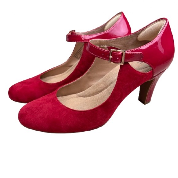 Gianni Bernini Velmah Red Suede Patent Leather Ankle Strap Mary Jane Heels 10M - Picture 2 of 12
